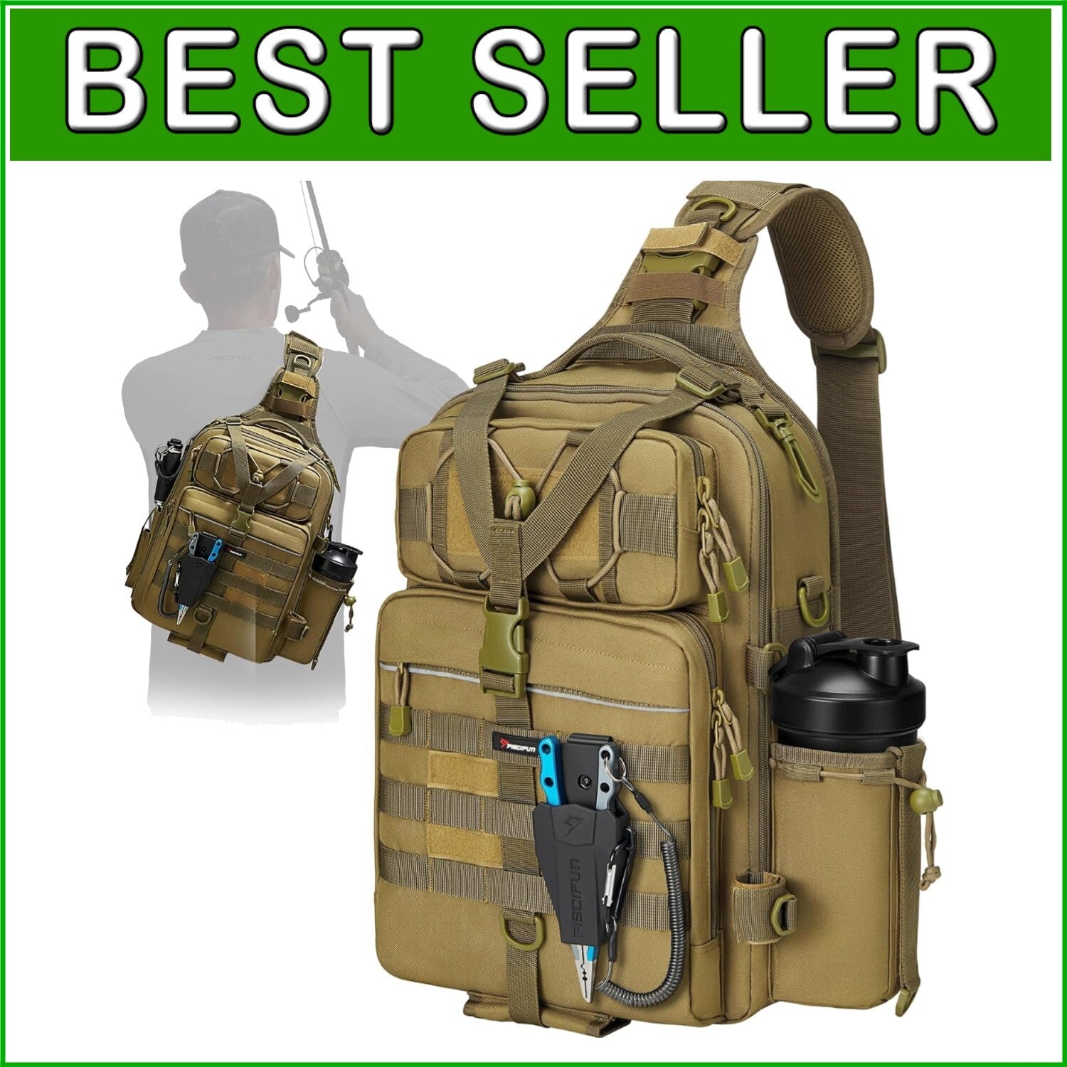 Water-Resistant Fishing Tackle Bag with Adjustable Sling for Outdoor Adventures