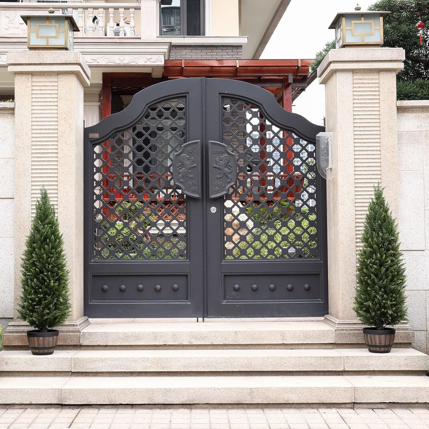 Set of 2 Sunlight Resistant Artificial Cedar Shrubs for Home & Garden Decor