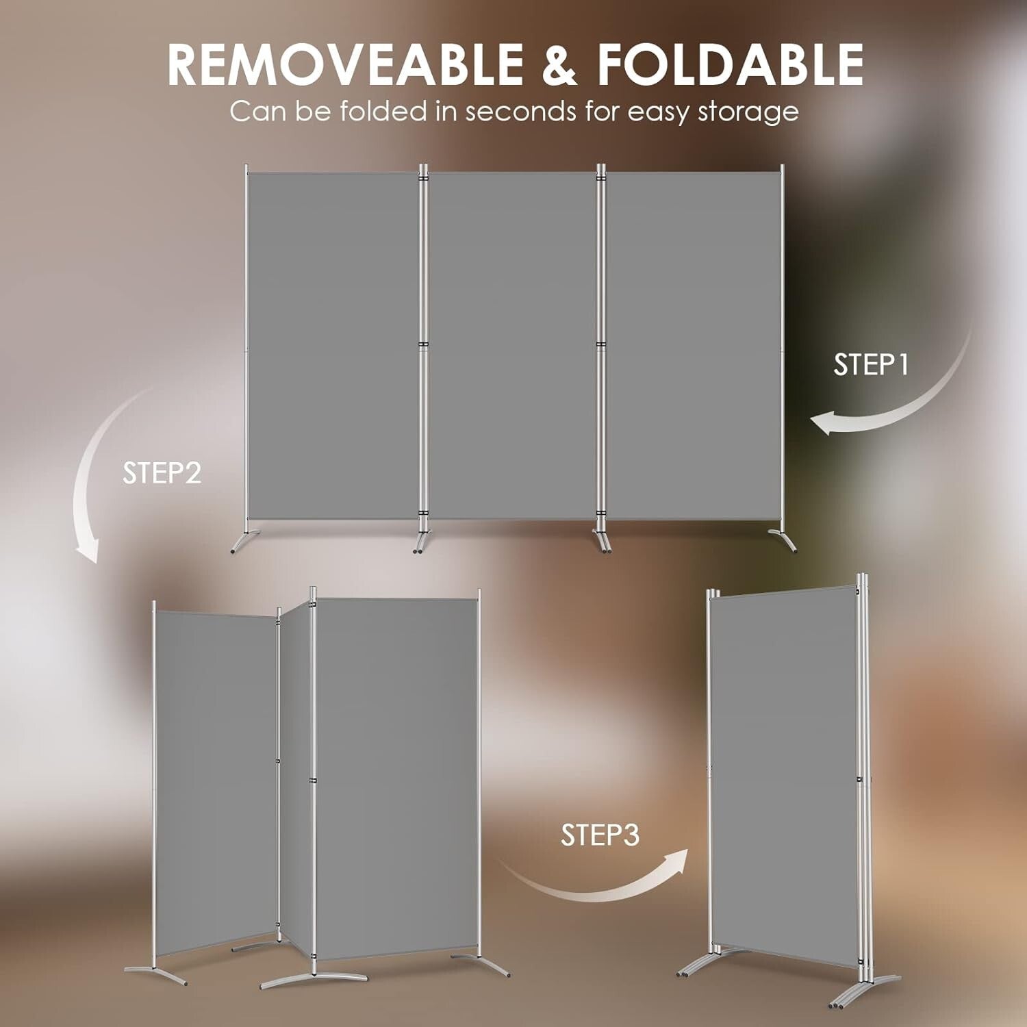 Durable Freestanding Room Divider - 102''W x 71''H Adjustable Privacy Screen