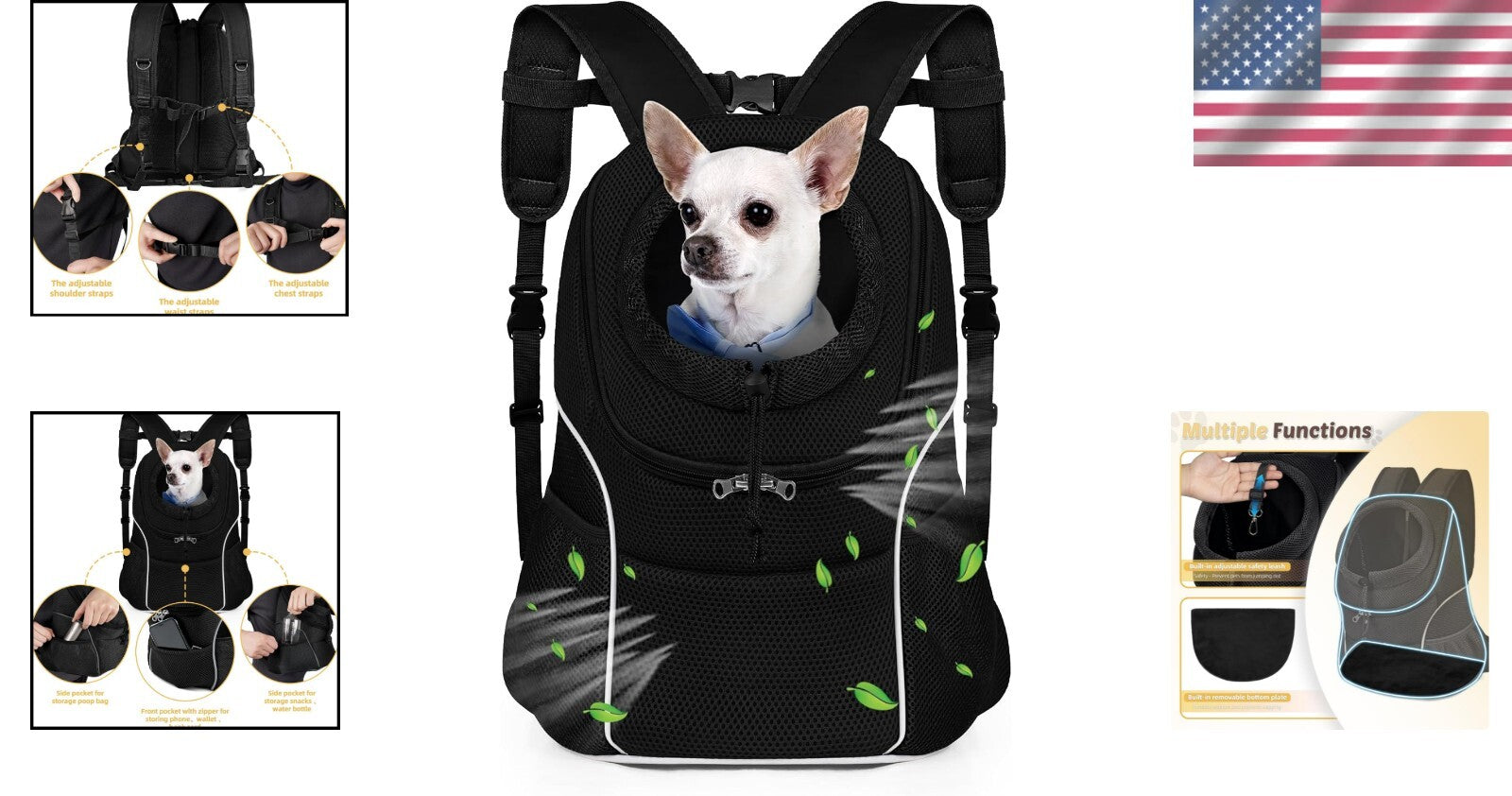 Ergonomic Dog Carrier Backpack with Safety Belt, Multi-Pocket Design for Travel