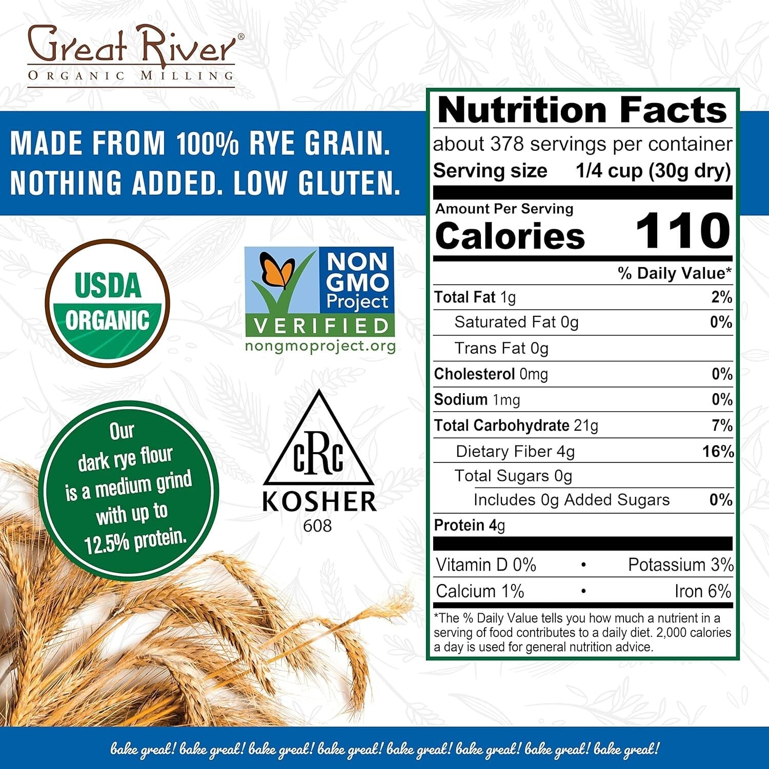 Organic Dark Rye Flour | Whole Grain, Non-GMO, Stone Ground - 25 lb Bulk Pack