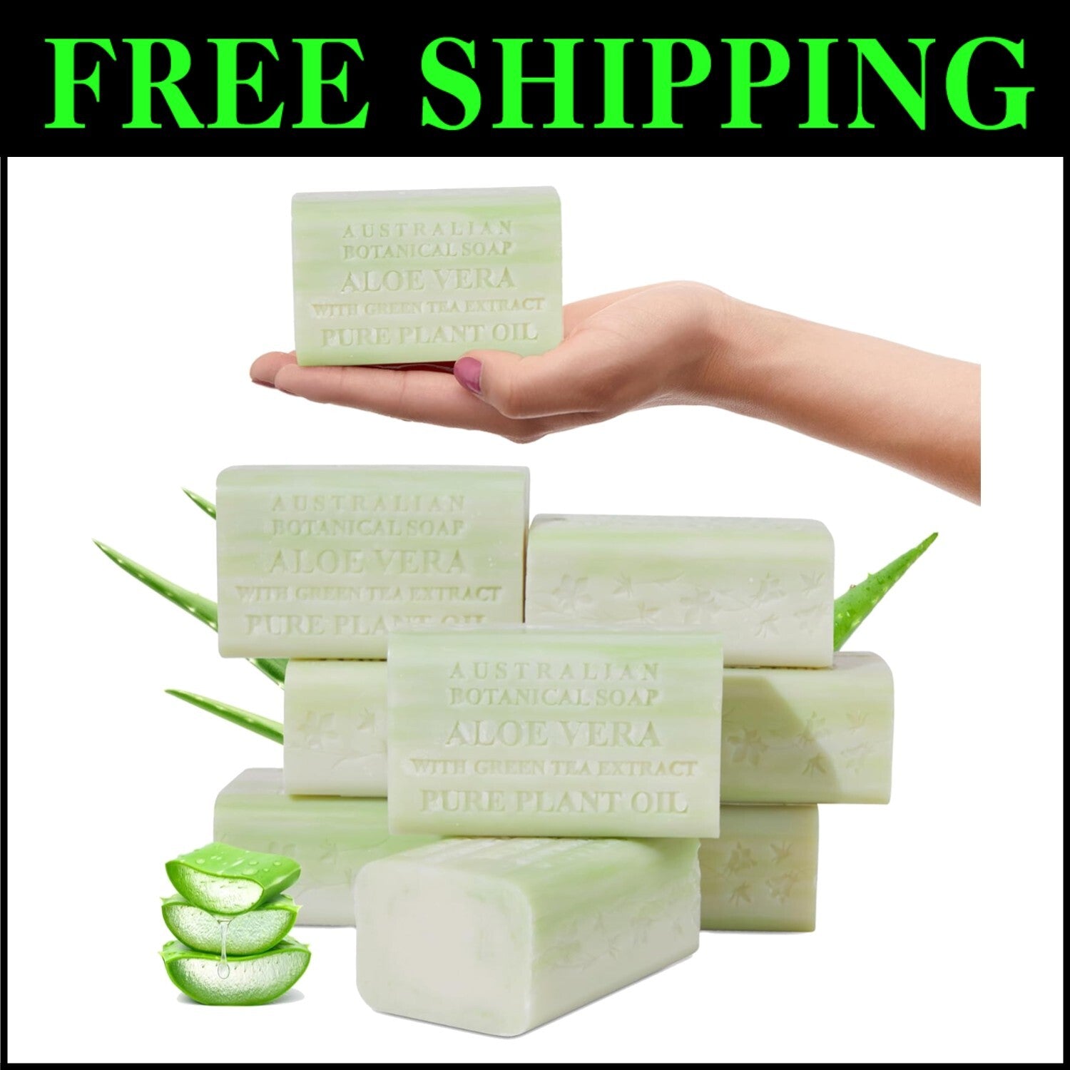Eco-Friendly Aloe Vera & Green Tea Soap Bars - 8 Pack, Enriched with Shea Butter