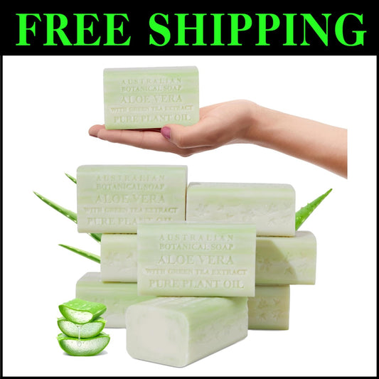 Eco-Friendly Aloe Vera & Green Tea Soap Bars - 8 Pack, Enriched with Shea Butter