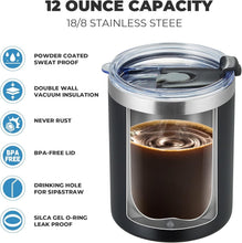 Load image into Gallery viewer, 12oz Insulated Stainless Steel Coffee Mugs - 8 Pack, Double Wall &amp; Stylish Black