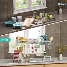 Load image into Gallery viewer, Adjustable Over Sink Dish Drying Rack - Stainless Steel 2-Tier Kitchen Organizer