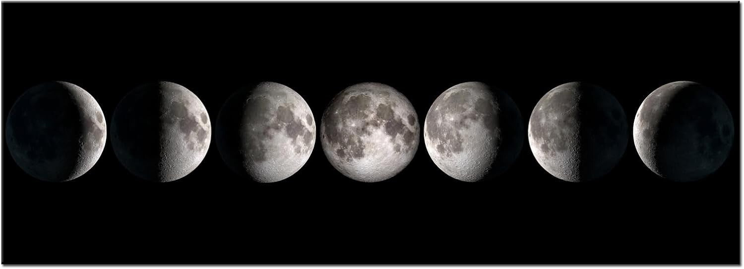Sophisticated 20"x55" Moon Phases Canvas Artwork - Waterproof & Fade-Resistant
