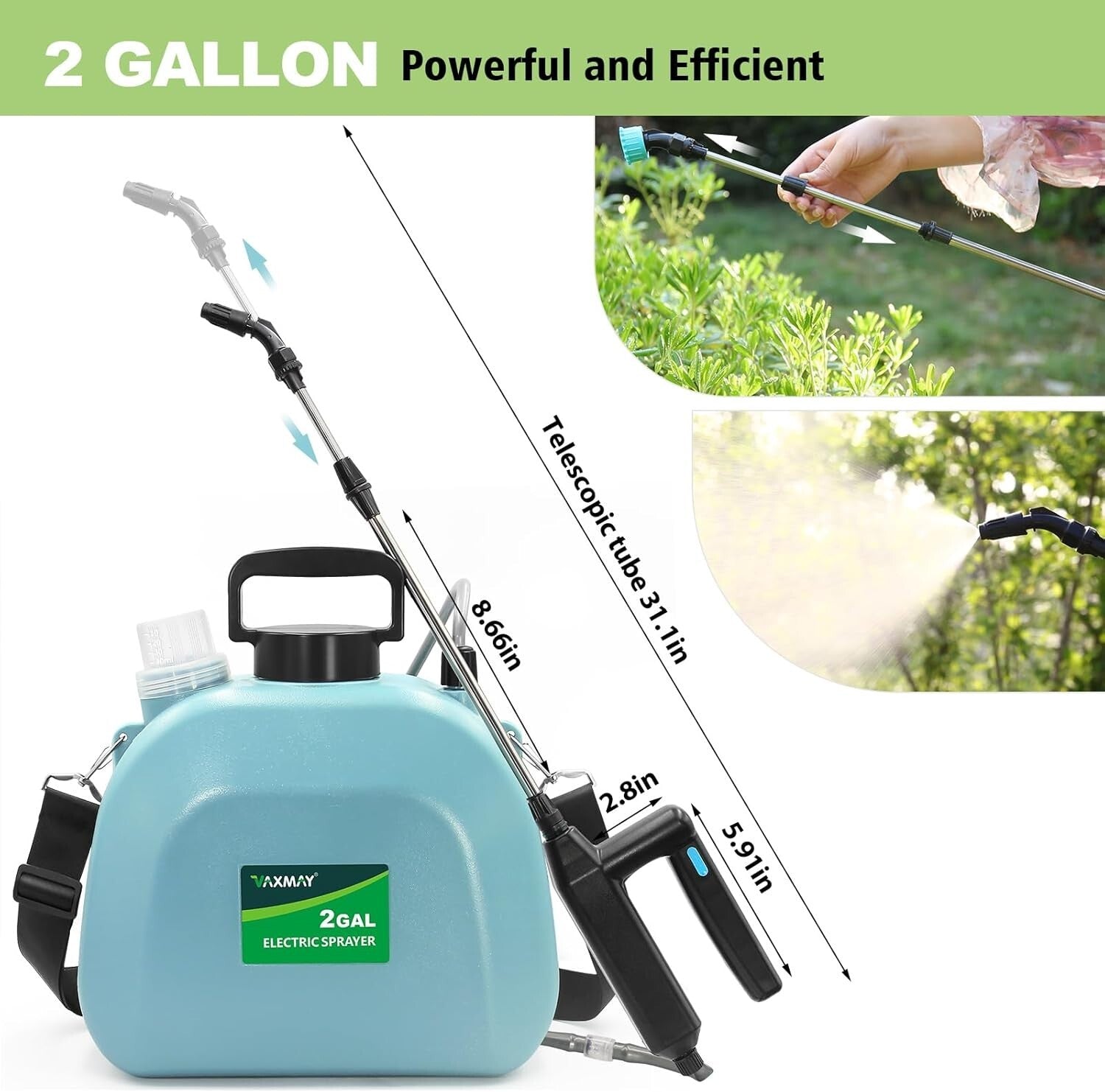 Lightweight 2-Gallon Electric Sprayer with 3 Nozzles – Ideal for Home Gardening