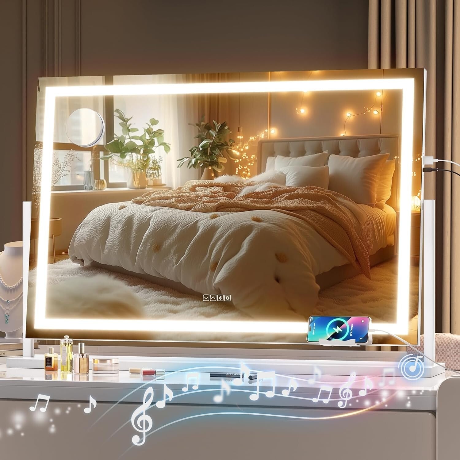 Dimmable 36x24 Vanity Mirror with 10X Magnification & Color Adjustable Lighting