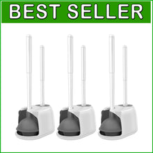 Load image into Gallery viewer, White Toilet Cleaning Set: 3-Piece Brush &amp; Plunger with Convenient Caddy