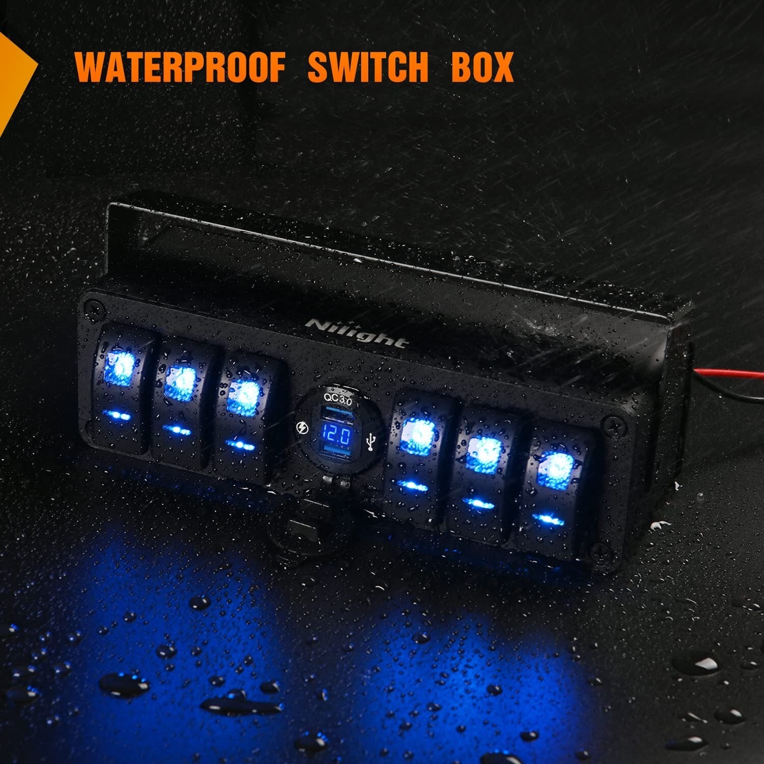 All-in-One 6 Gang SPST Rocker Switch Box with Dual USB & Integrated Voltmeter