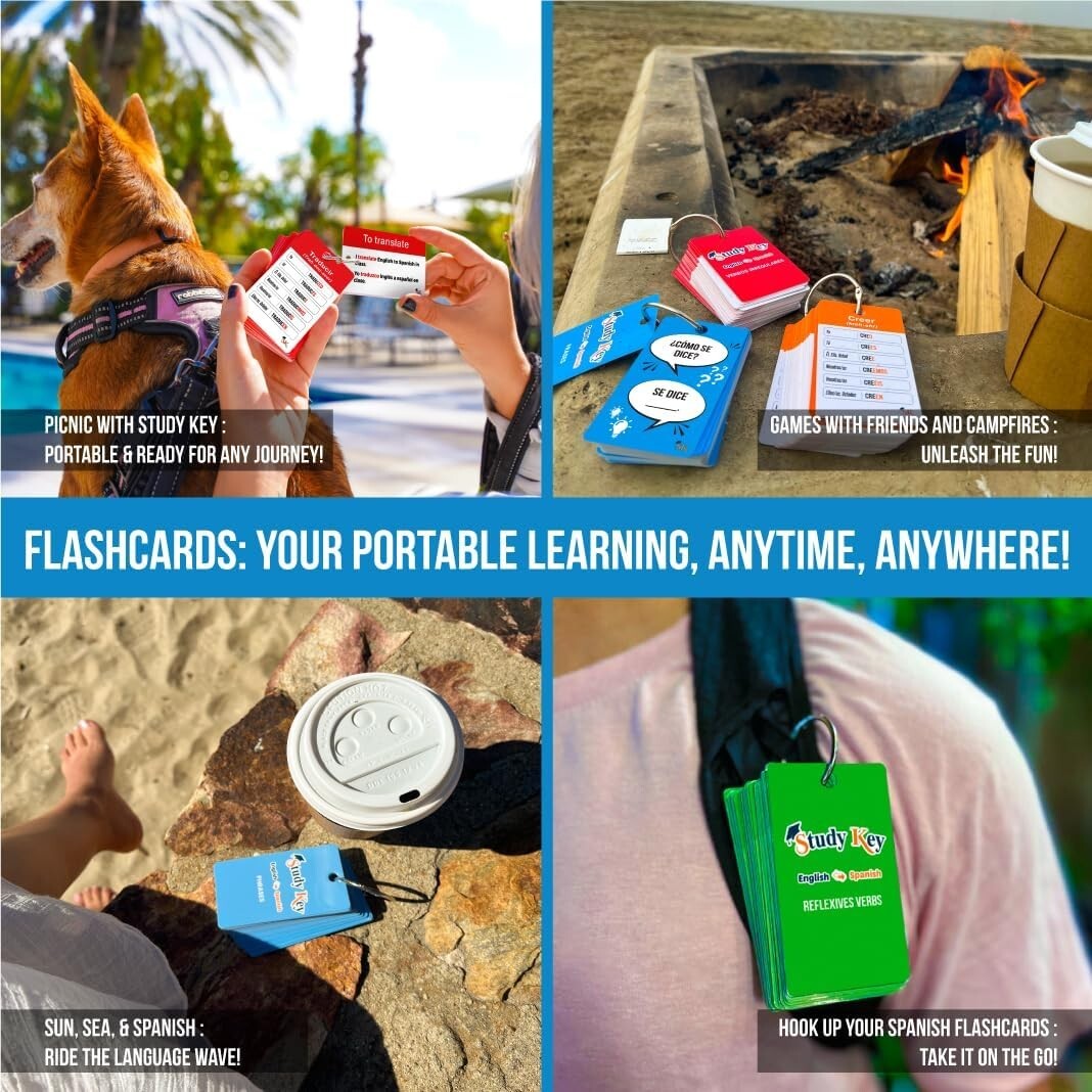 Portable 500+ Flash Cards Set: Learn Spanish with Engaging Visuals & Resources