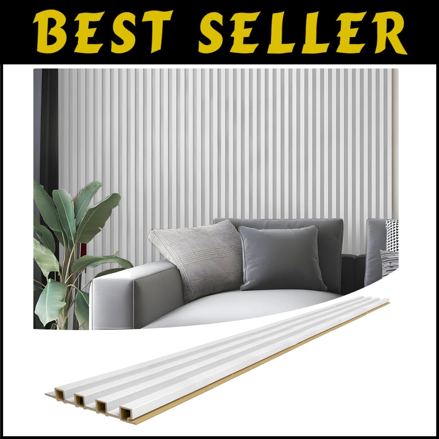 Contemporary Matte White WPC Slat Panels - Easy Install 8-Pack for Interiors