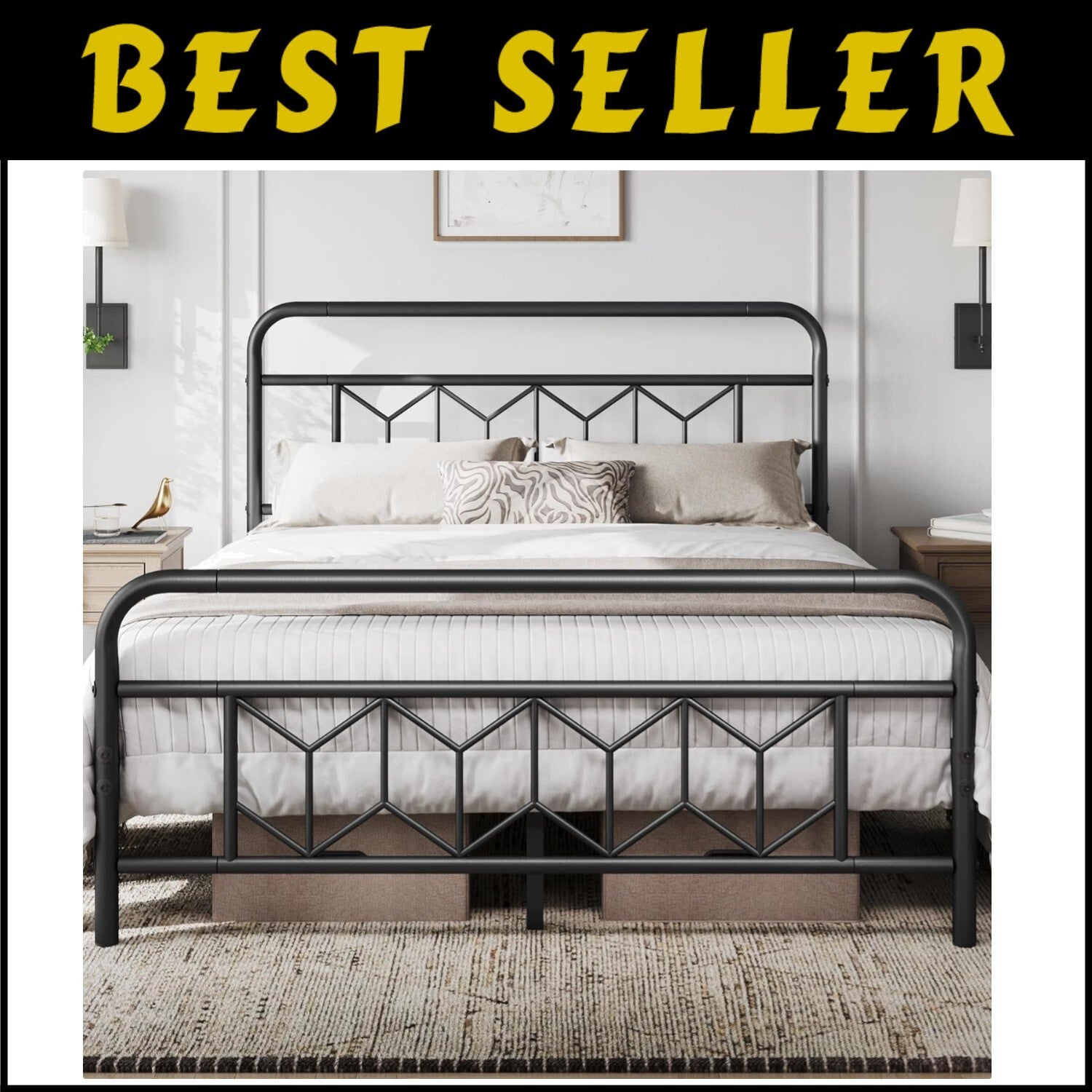 Heavy-Duty Queen Bed Frame with Squeak-Resistant Slat Support - 800 lbs Capacity