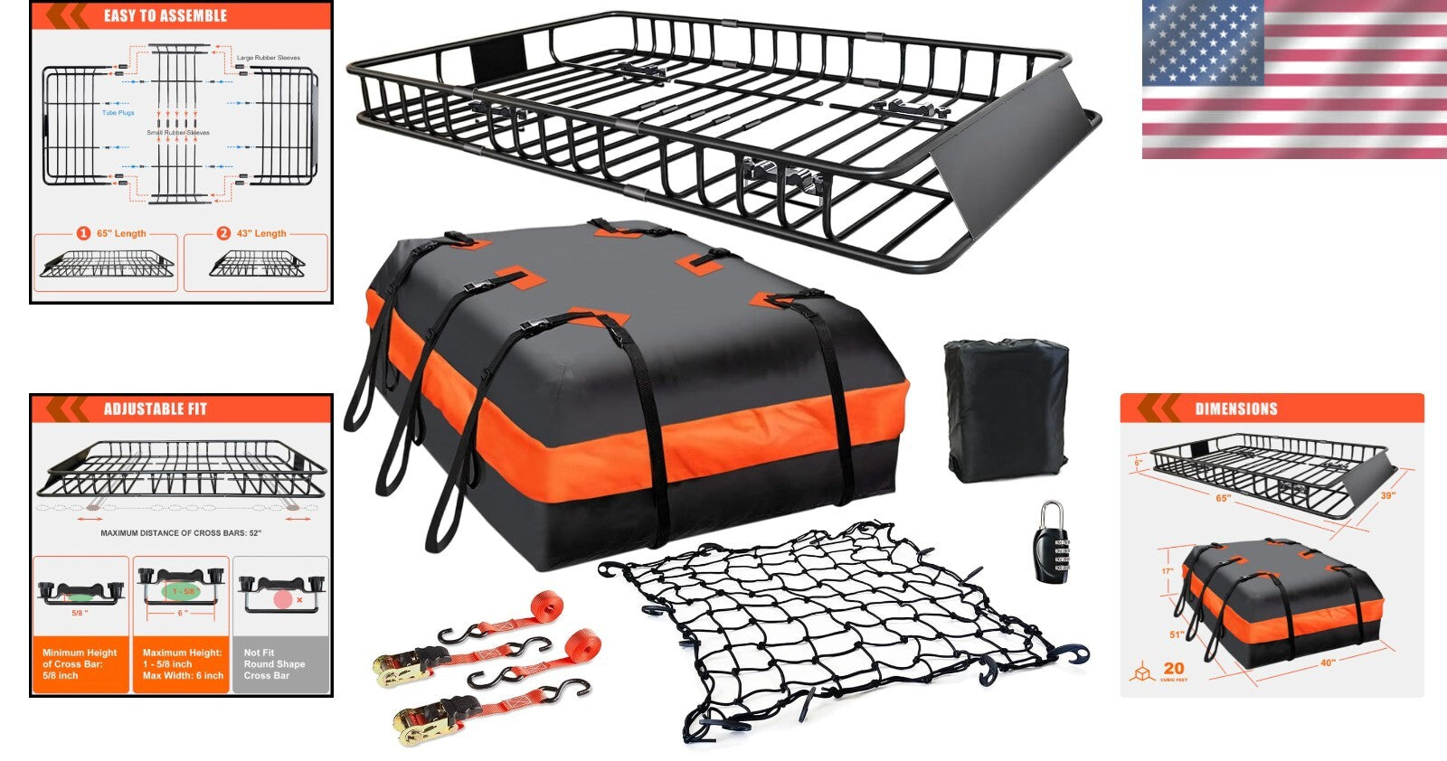 All-Vehicle Roof Rack Carrier with Waterproof Bag - Easy Assembly & 200 lbs Load