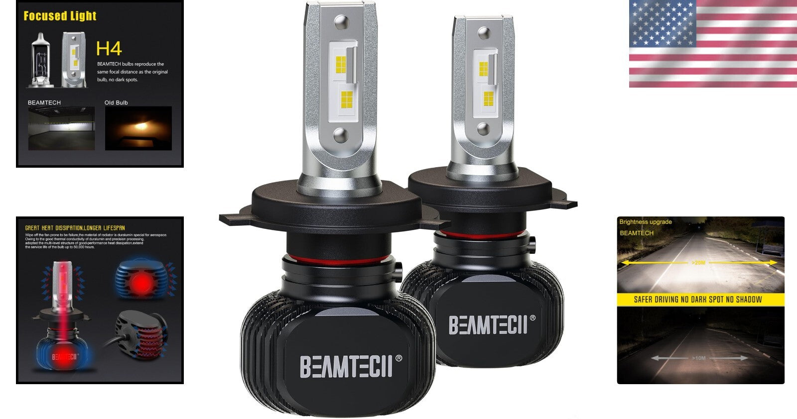 H4 S1 Series 900-3 Fanless Fog Light Bulbs - 300% Brighter, 6500K White, 2 Pack