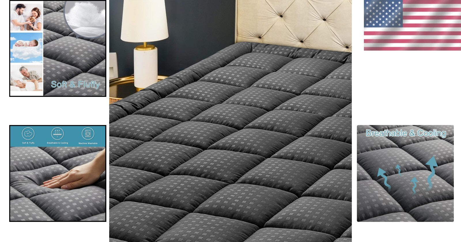 Fluffy Quilted King Mattress Pad - Cooling Microfiber with 21" Deep Pocket