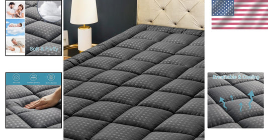 Fluffy Quilted King Mattress Pad - Cooling Microfiber with 21" Deep Pocket