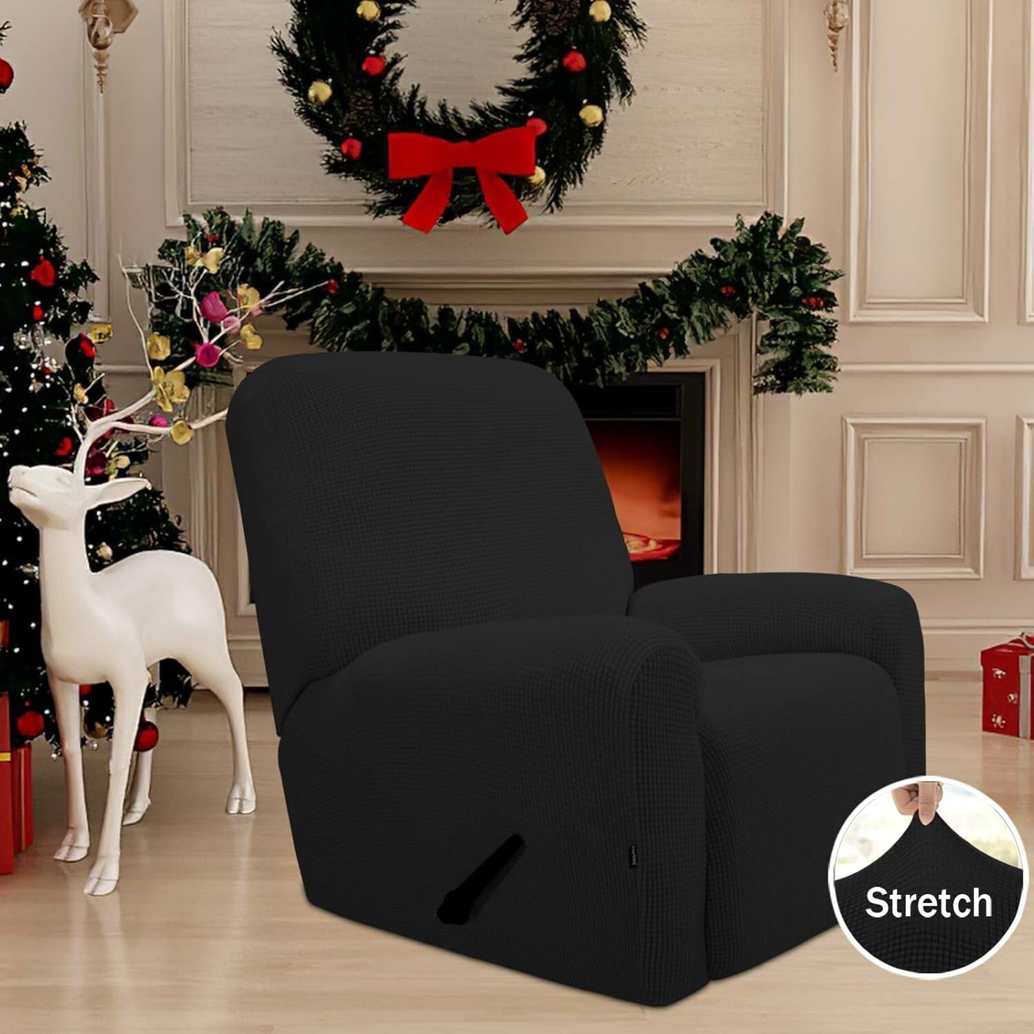 Elegant 4-Piece Recliner Sofa Slipcover in Black - Stylish Furniture Protector