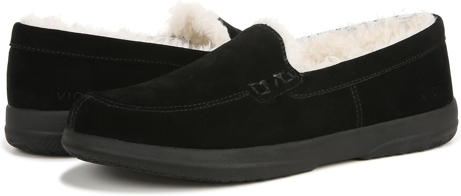 Durable Women's Black Suede Slip-On Slippers for Indoor and Outdoor Enjoyment