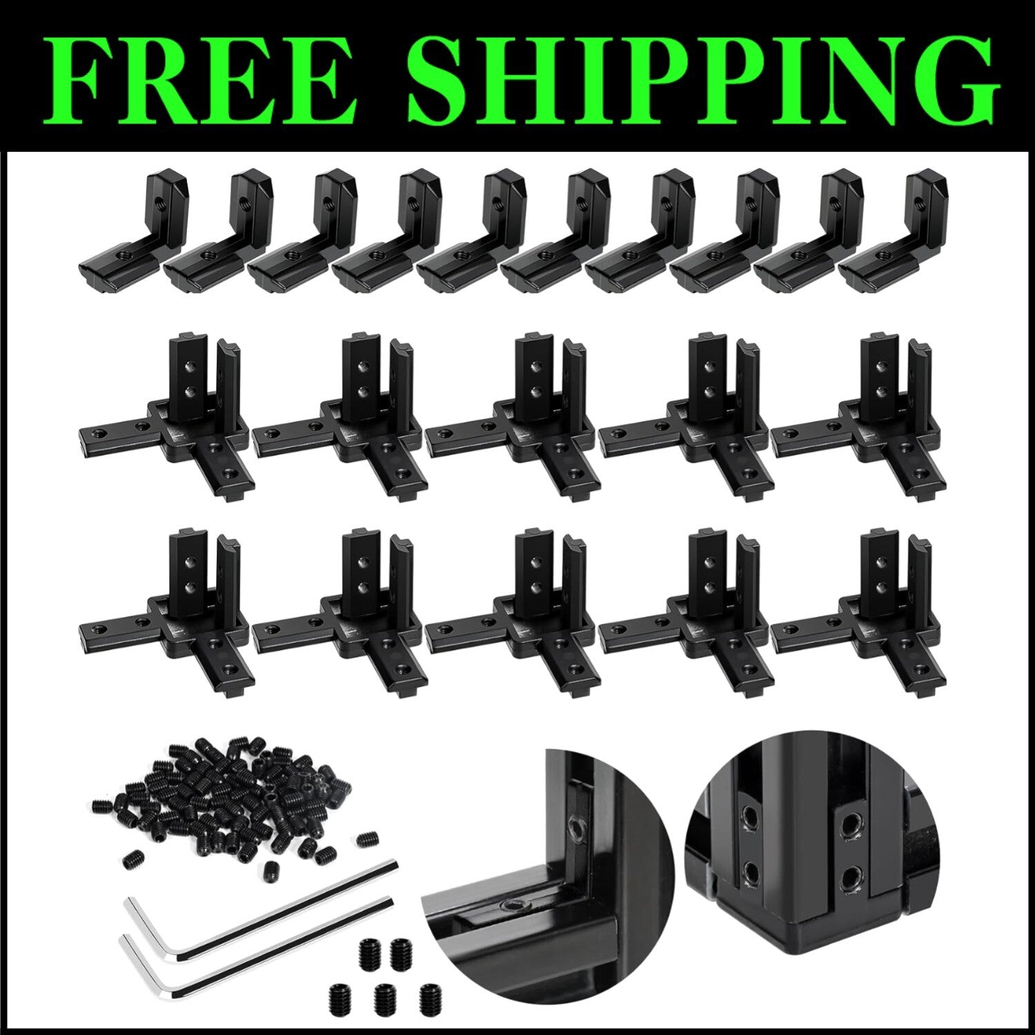 Versatile 4040 Aluminum Extrusion Connectors - 20pcs L-Shape Bracket with Screws