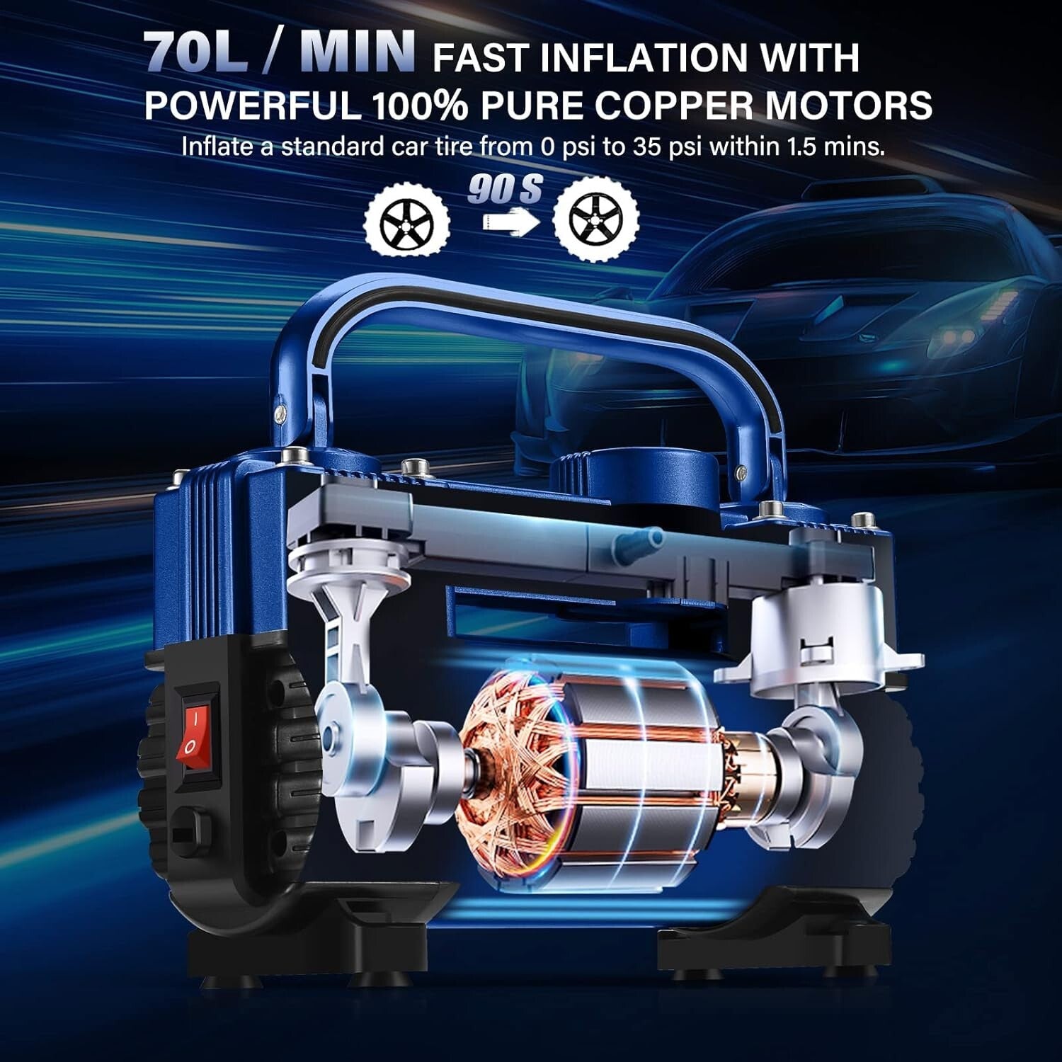 Lightweight 12V Tire Inflator with 11ft Hose - Quick Inflation for All Vehicles