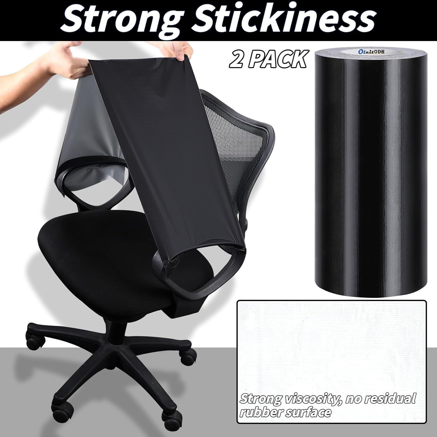 Black Duct Tape 12 Inch, 2 Rolls of Flexible All-Weather Adhesive for Repairs