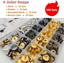 Load image into Gallery viewer, Versatile 100 Set Metal Snap Fasteners Kit with Brass Construction and Pliers