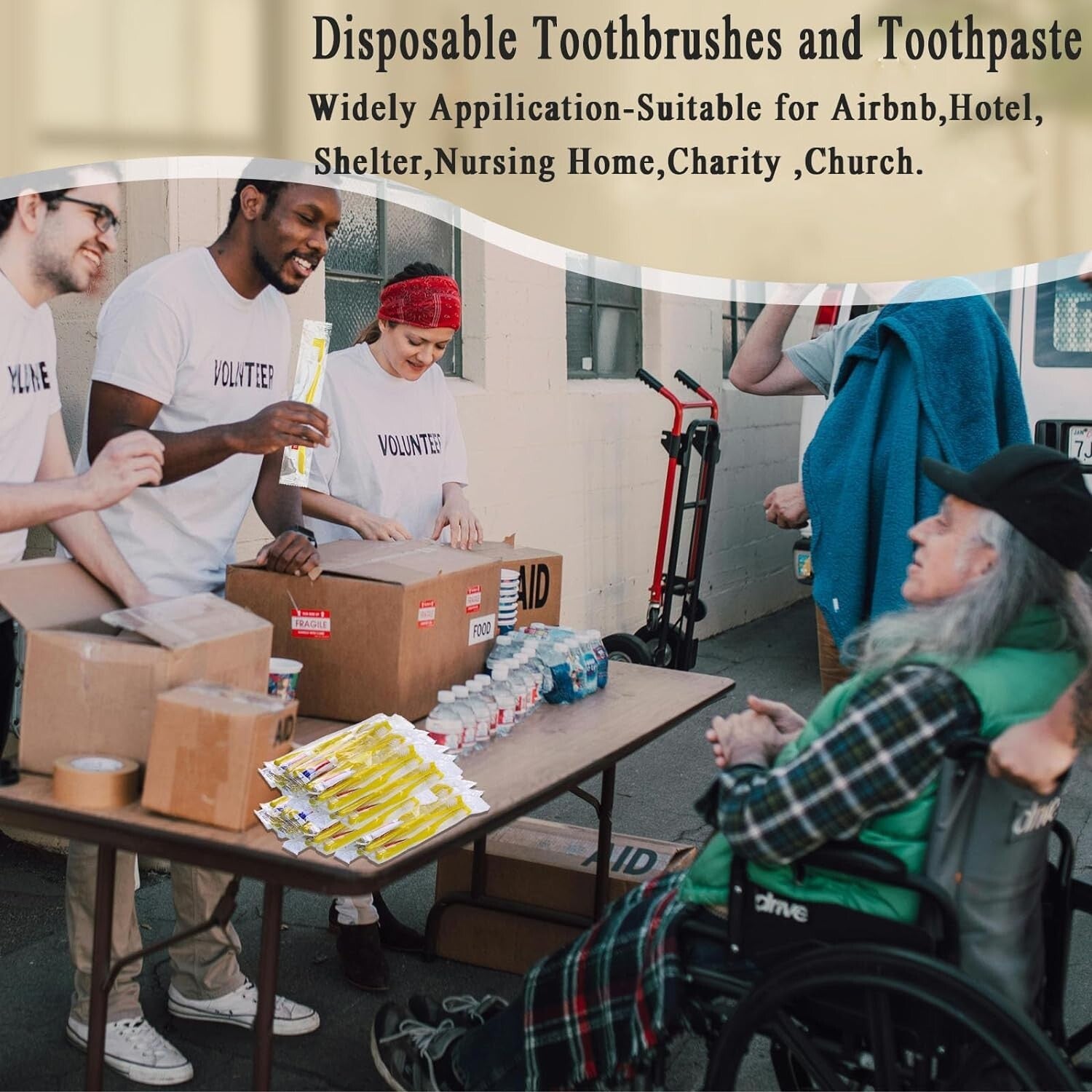 Economical 300 Pack Yellow Disposable Toothbrushes with Toothpaste for Charities