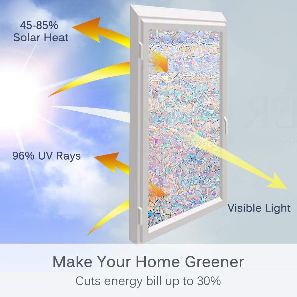 3D Rainbow Window Film – Heat Control | Easy Install & Semi-Private Cling Film