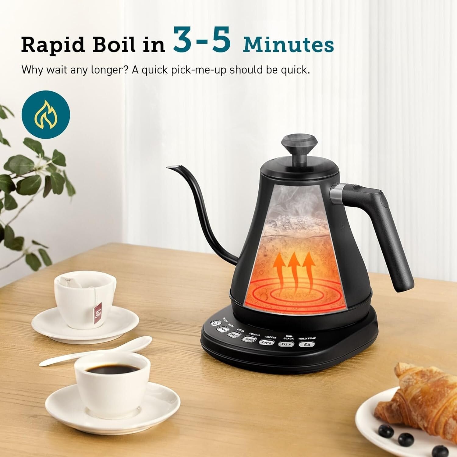 Elegant Electric Gooseneck Kettle with 5 Temperature Presets & 1-Hour Keep Warm