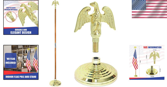 Premium Aluminum Indoor Flagpole Kit - 7ft with Brass Finish and Custom Toppers