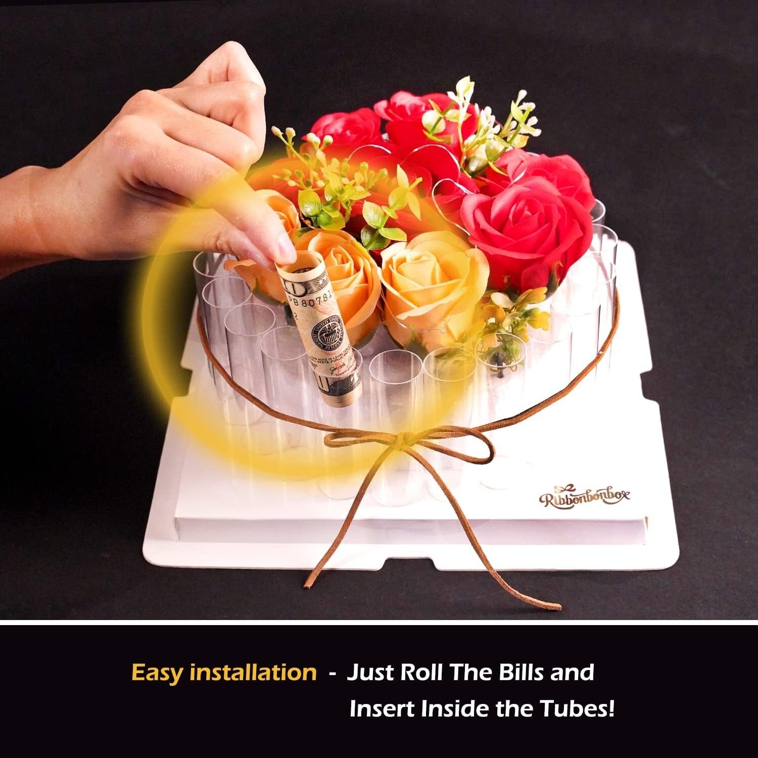Elegant Flower Money Cake Gift Box with LED Lights - Unique Surprise for Any ...