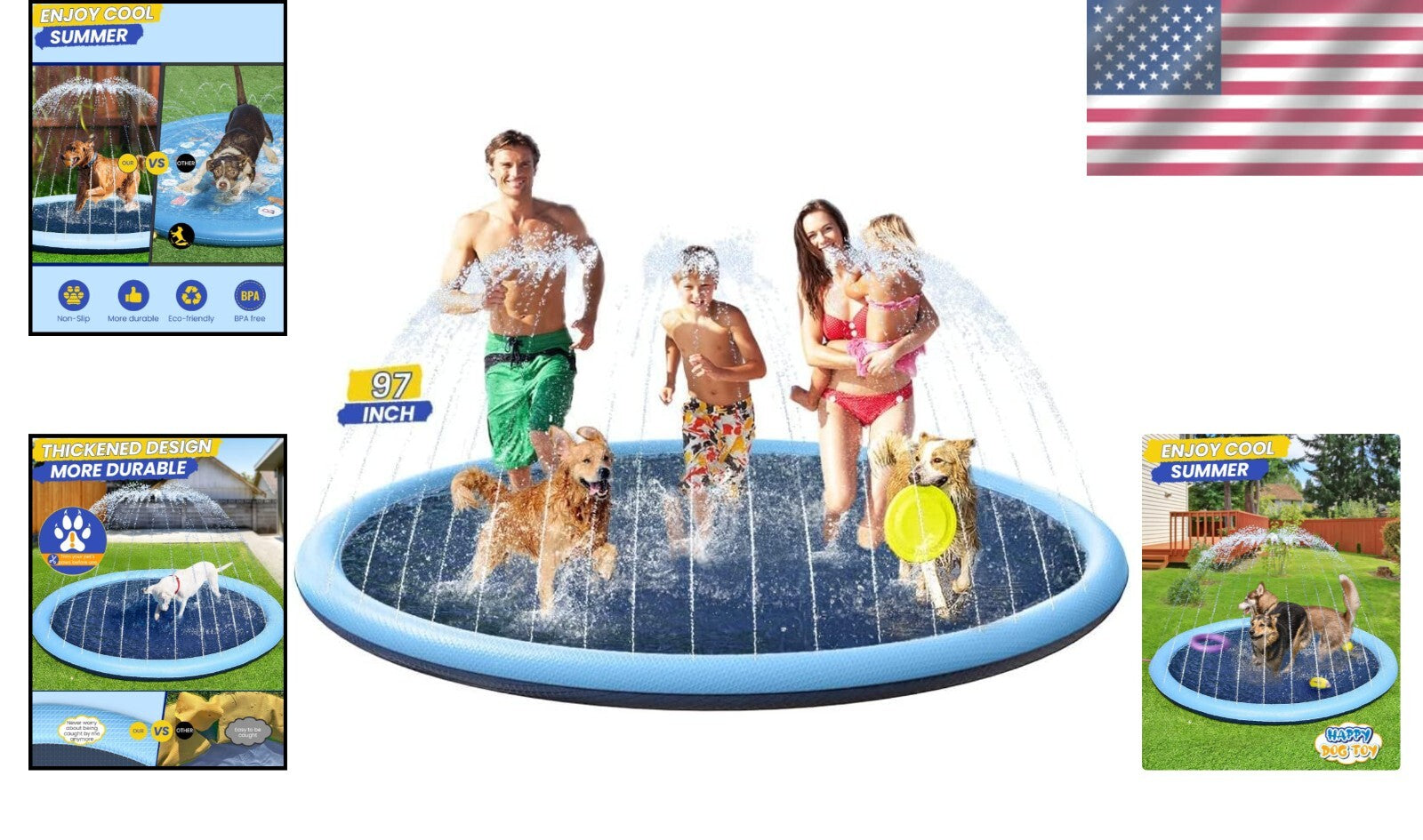 Extra Large 97-Inch Dog Splash Pad - Non-Slip Water Play for Kids & Pets