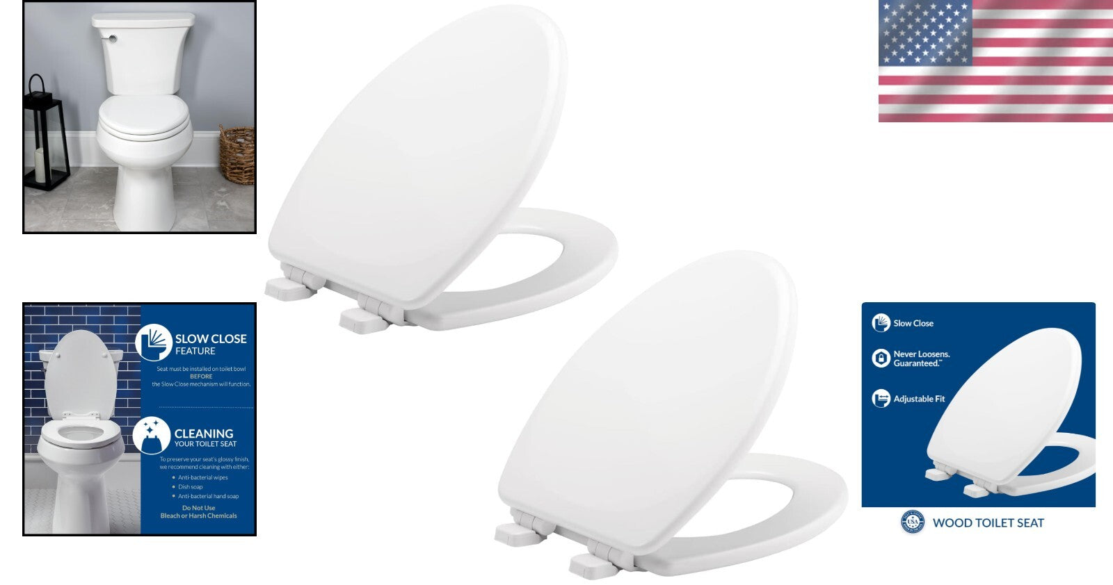 Quick Install White Elongated Toilet Seat 2-Pack - Non-Slip Heavy Duty Design