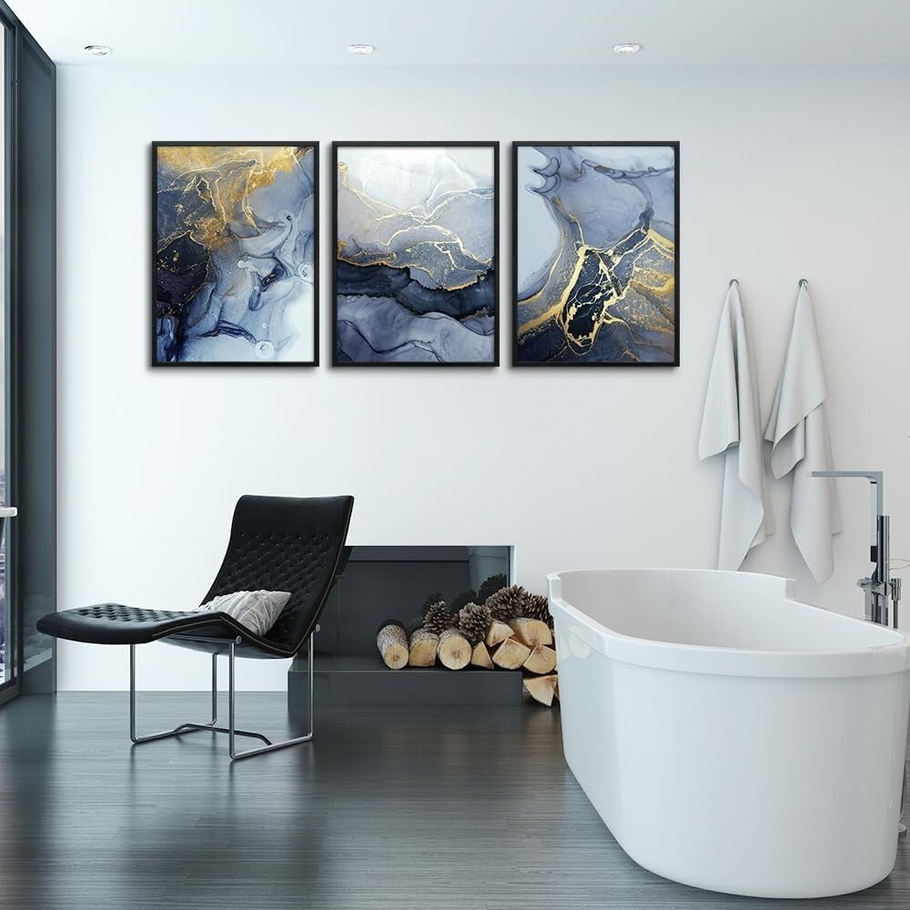 Eye-Catching 3 Panel Abstract Ink Painting – Black Framed Wall Art 20x28 in