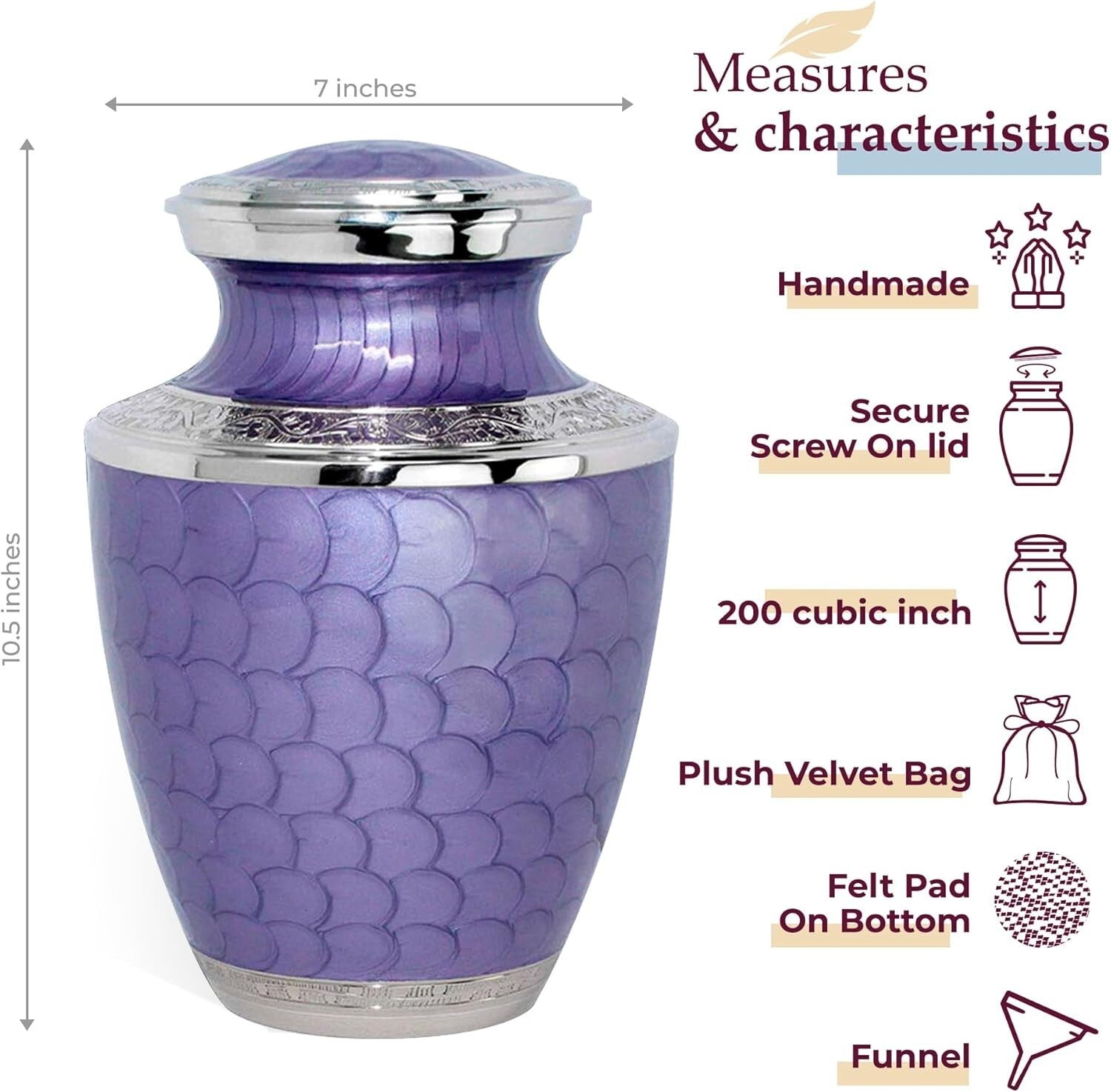 Elegant Brass Cremation Urn for Adult Ashes - Lavendar with Silver Lining