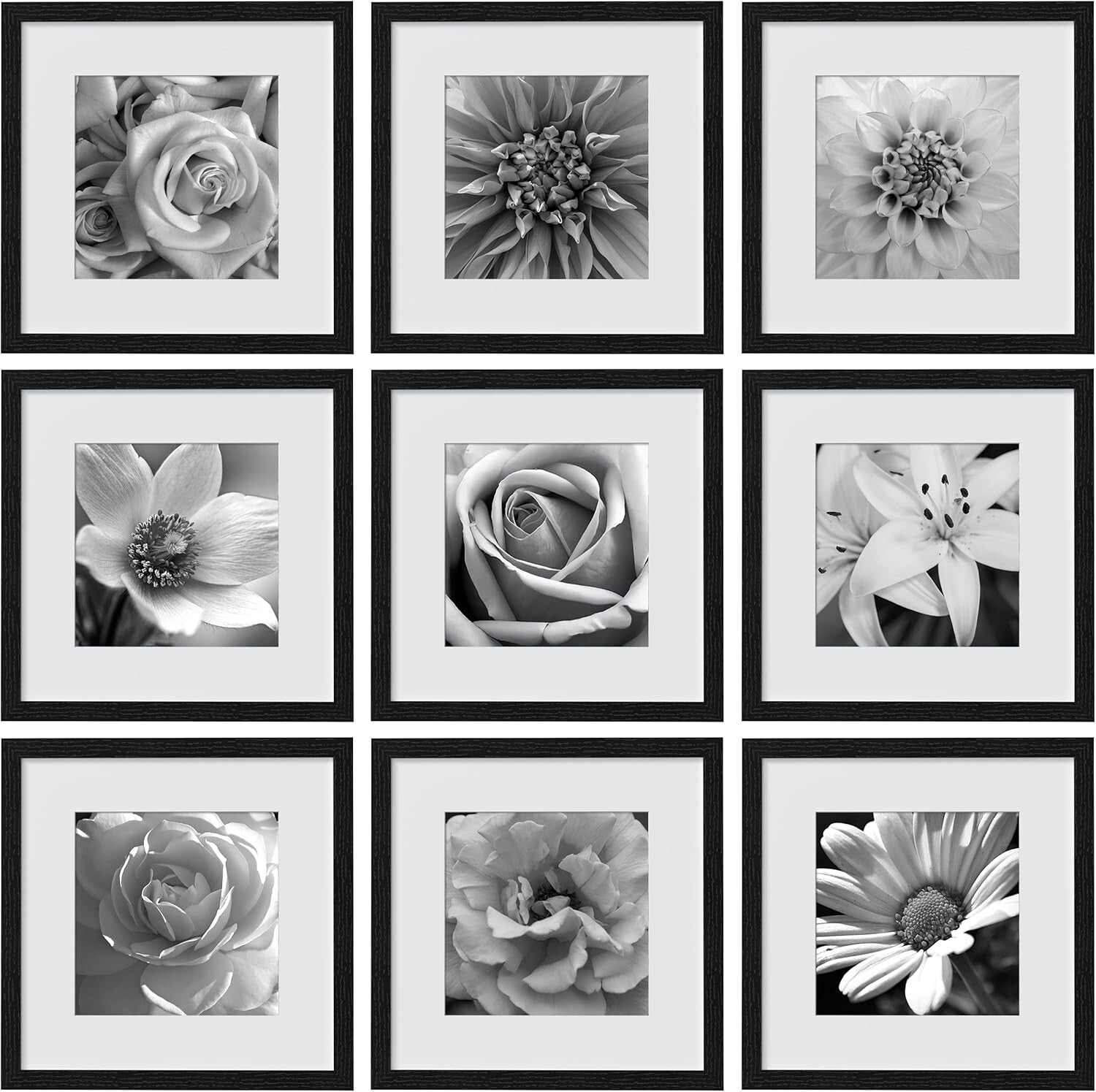 Elegant Black Picture Frame Set for 14x14 and 10x10 Photos - Collage Decor