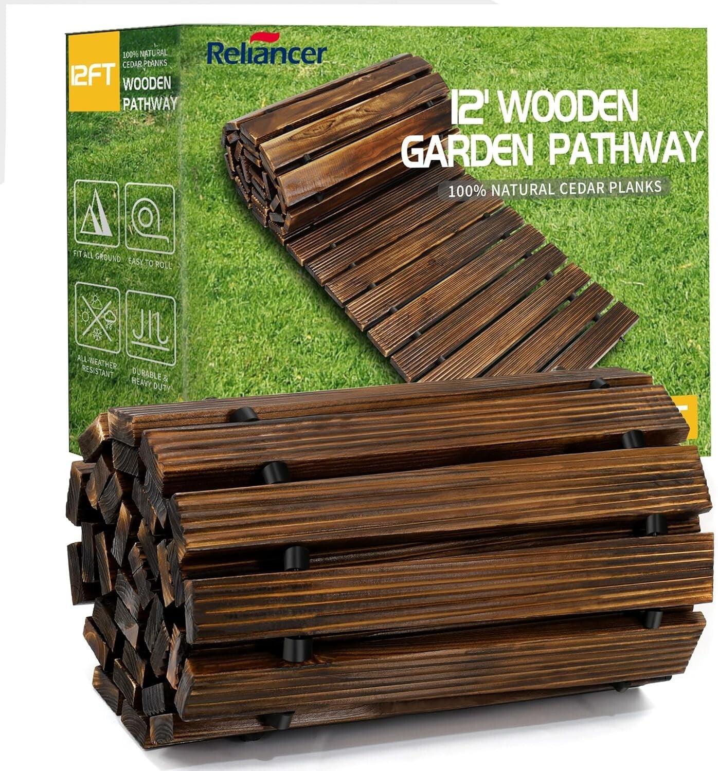 Elegant 12FT Roll Out Cedar Wooden Garden Pathway - Weather-Resistant Walkway