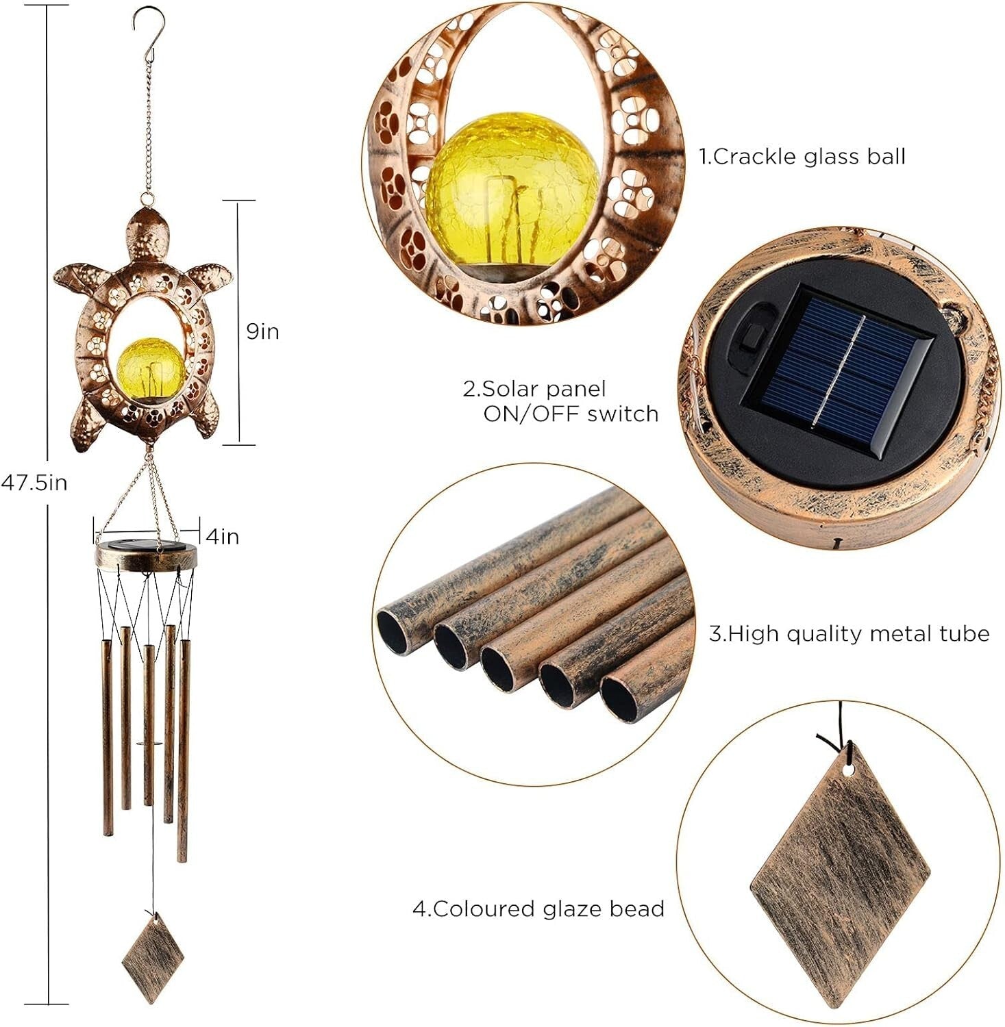 Durable Solar Turtle Wind Chimes - Soothing Melodies for Outdoor Spaces