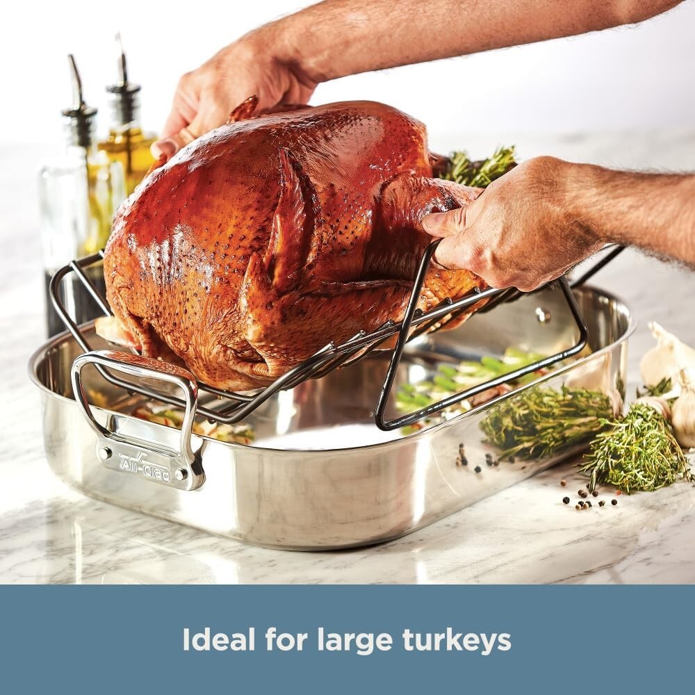Elegant Stainless Steel Roaster with Nonstick Rack - Holds Up to 25-lb Turkey