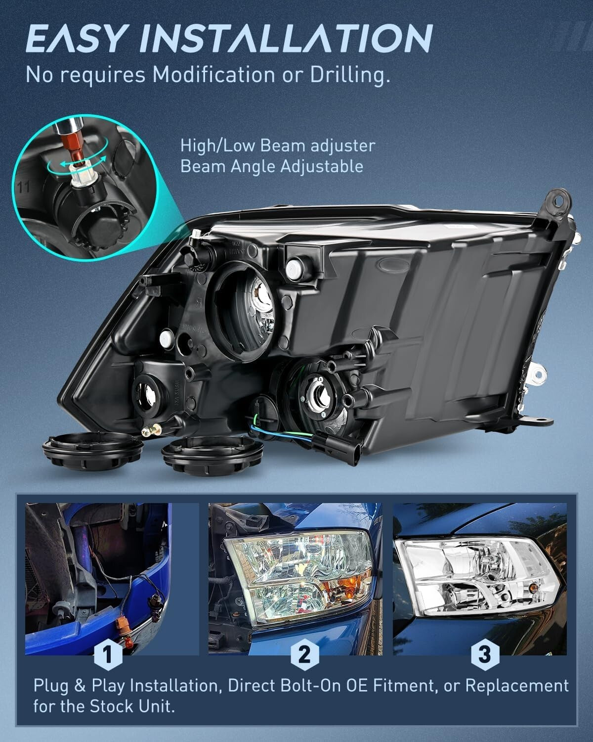 DOT Compliant Headlight Assembly for 2009-2018 Ram 1500/2500/3500 - Easy Install