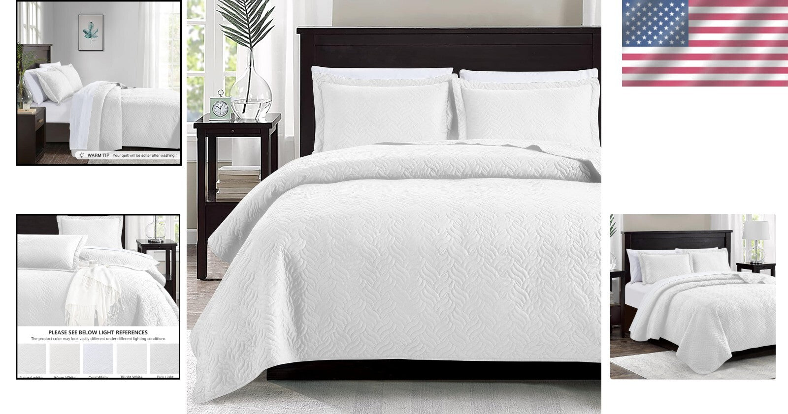 King Quilt Set – 3 Pieces of Soft White Microfiber, Wave Design Elegance