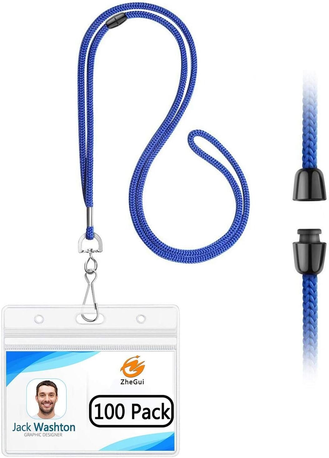 100-Pack Breakaway Safety Lanyards with Horizontal ID Badge Holders - Royal Blue