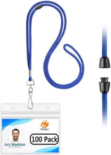 Load image into Gallery viewer, 100-Pack Breakaway Safety Lanyards with Horizontal ID Badge Holders - Royal Blue