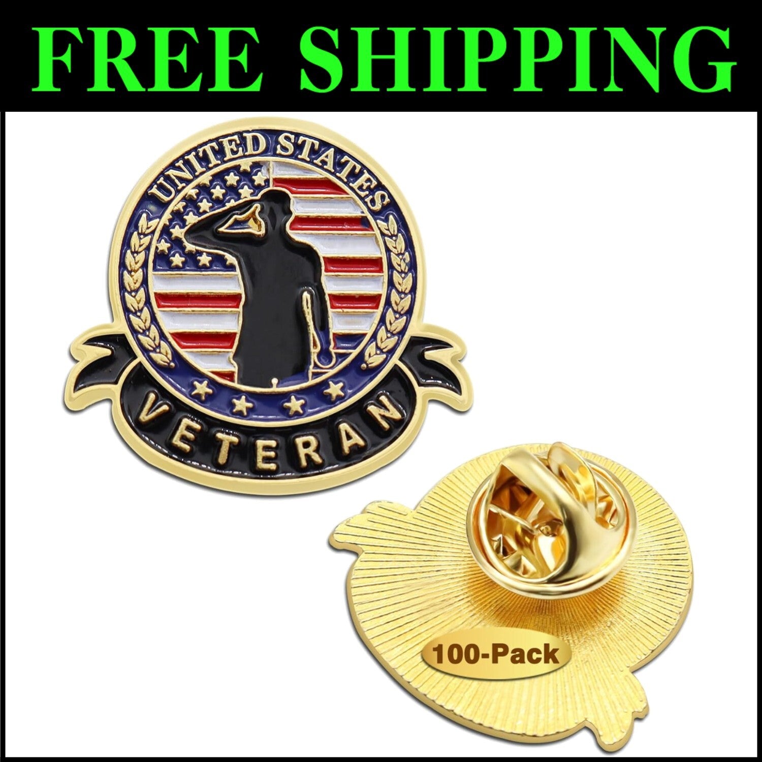 Patriotic American Flag Veteran Pins – 1 Inch Lapel Pin Brooch Set of 10-100
