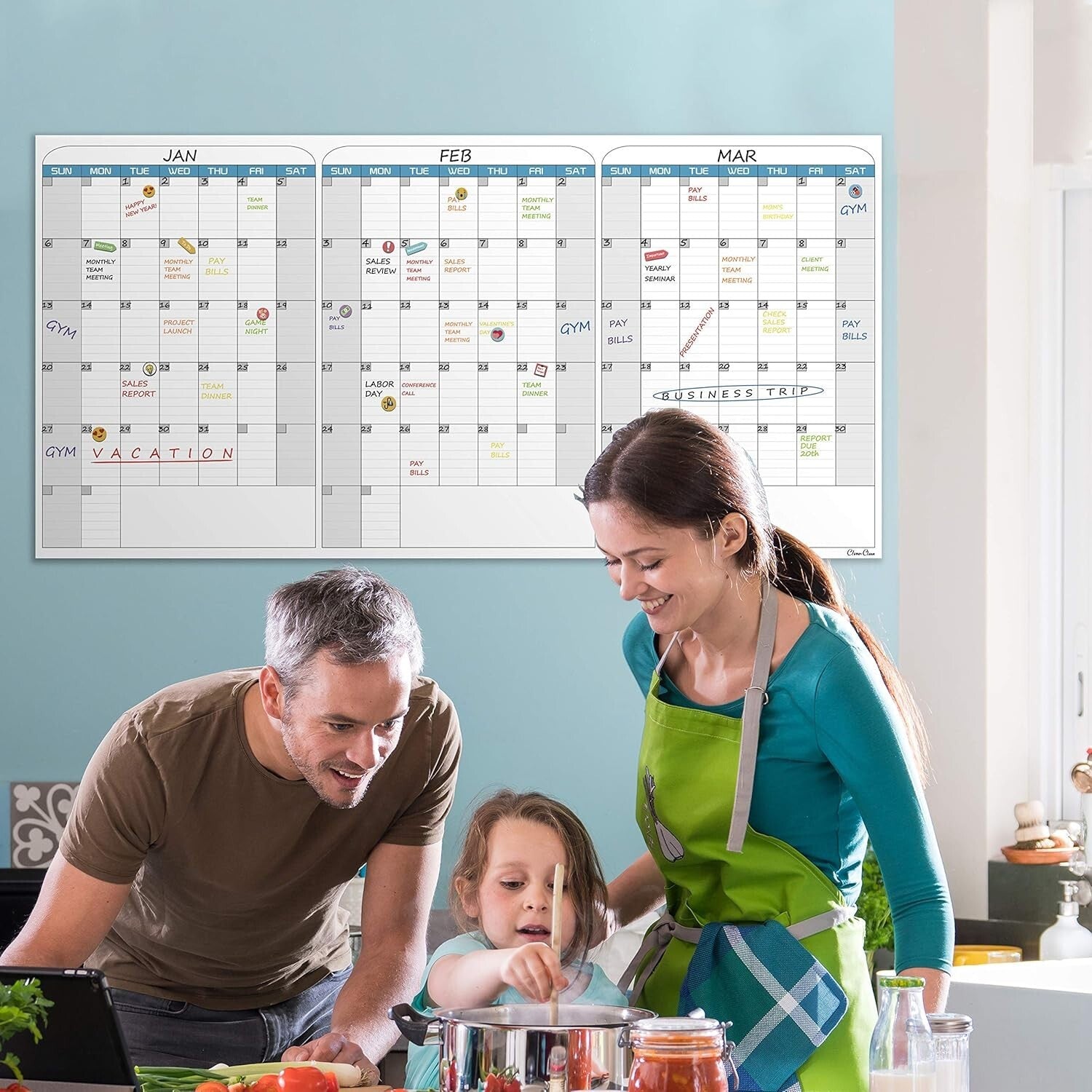 Extra Large 36"x72" Dry Erase Wall Calendar - 3-Month Organizer for Home/Office