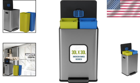 Polished 16 Gallon Rectangular Recycling Bin with Soft-Close and Odor Control