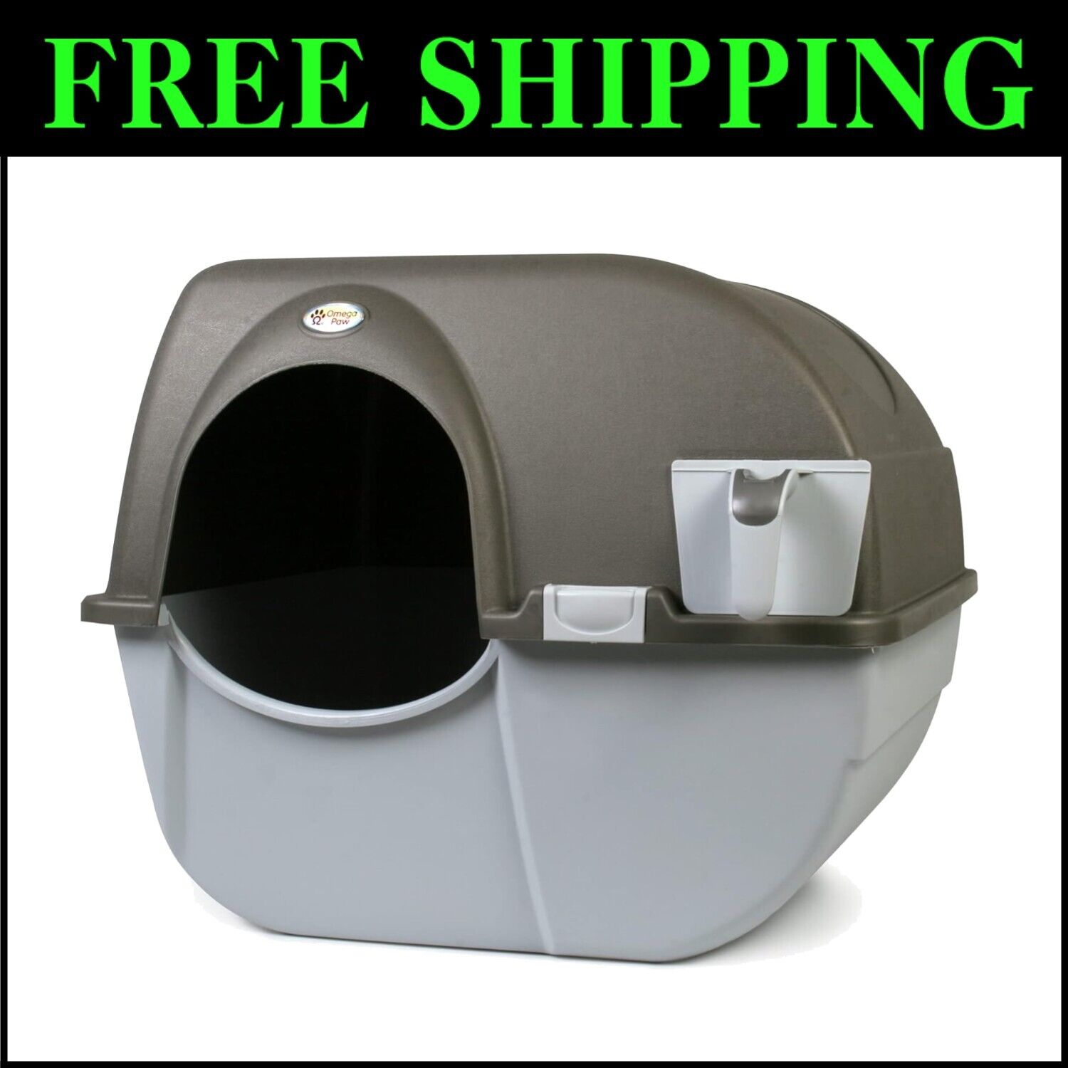 Effortless Grey Litter Box for Small to Medium Cats - No Electricity Needed