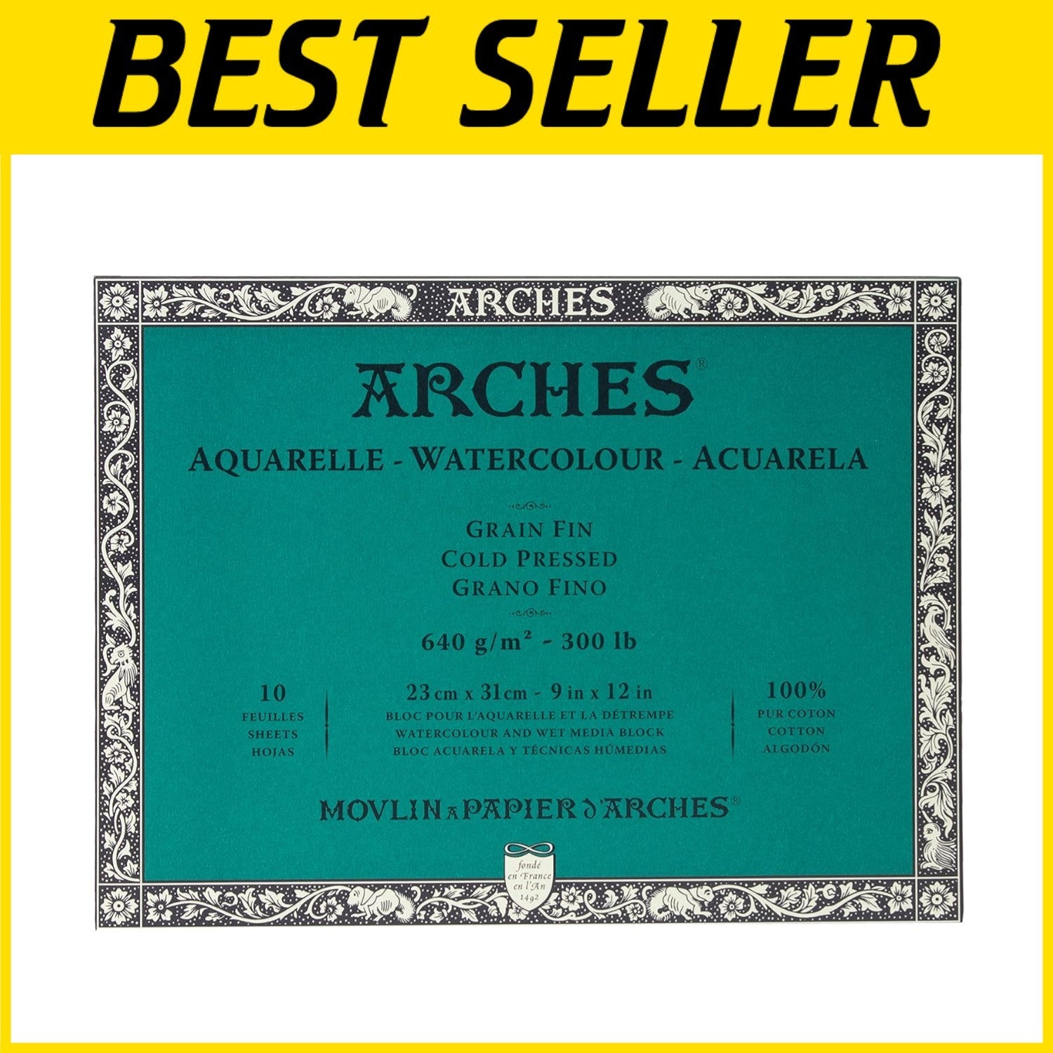 10-Sheet 9x12 Watercolor Paper Block - 100% Cotton Cold Press for Vibrant Art