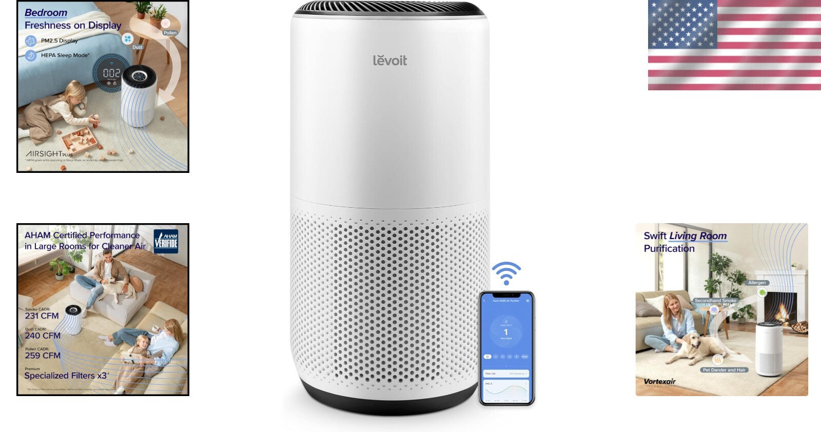 Energy Star Certified HEPA Air Purifier Up to 1733 Ft² - Silent with Sleep Mode
